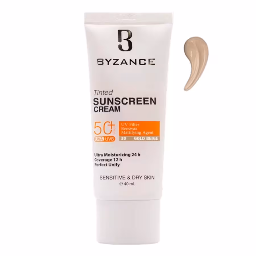 کرم ضد آفتاب رنگی SPF50 بژ طلایی 30 پوست خشک بیزانس