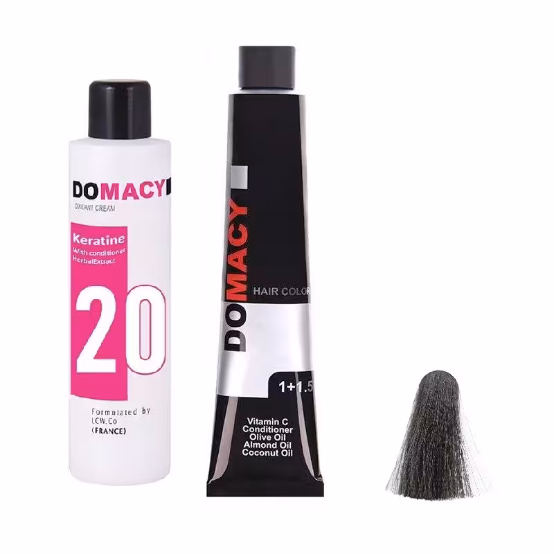 رنگ مو دوماسی شماره 4.1 حجم 120 میلی لیتر رنگ قهوه ای دودی متوسط به همراه اکسیدان کد 01 شش درصدی حجم 180 میلی لیتر