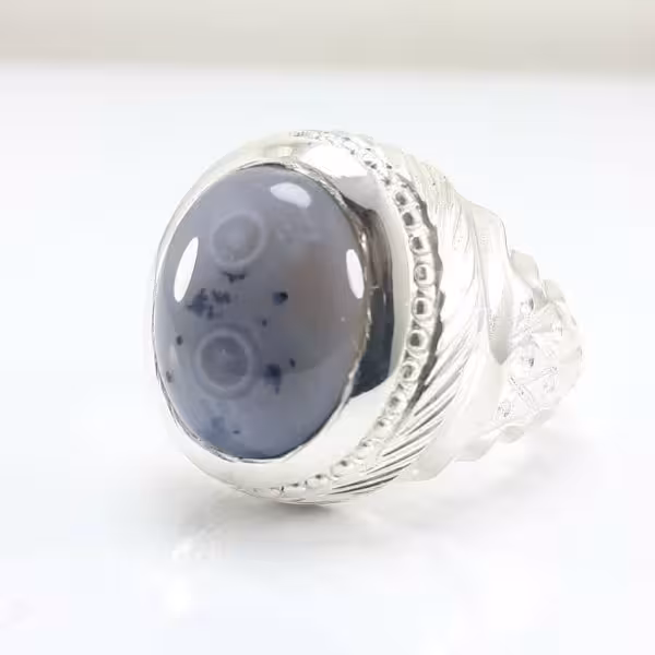 انگشتر نقره نگین بابا قوری دو چشم به ضمانت معدنی 