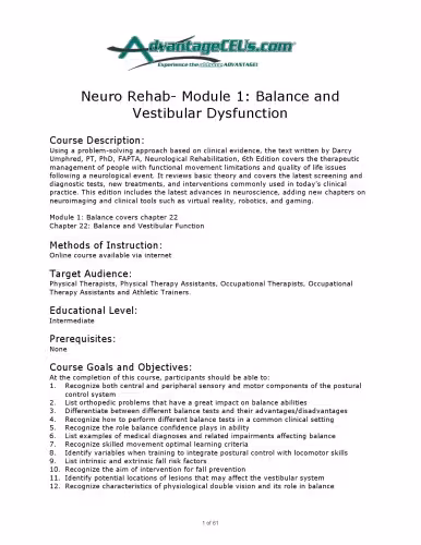 خرید و دانلود نسخه کامل کتاب Neuro Rehab- Module 1: Balance and Vestibular Dysfunction