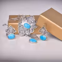 نیم ست نقره با سنگ فیروزه اصل نیشابور طرح پرواز کد 101542