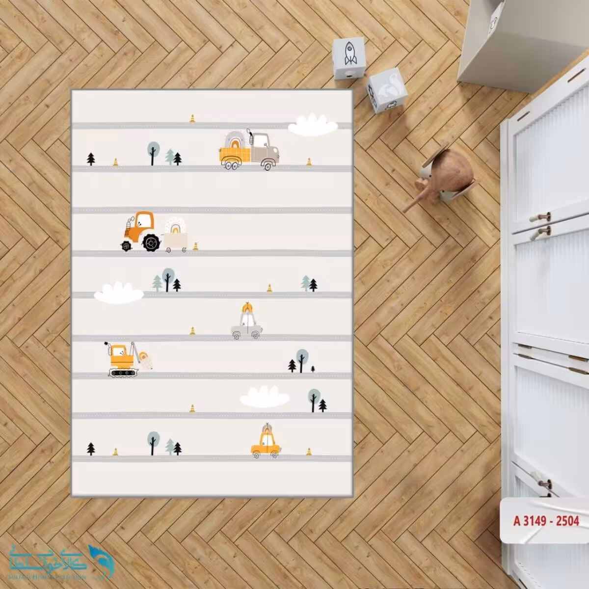 فرشینه اتاق کودک طرح ماشین ساخت و ساز کد A3149