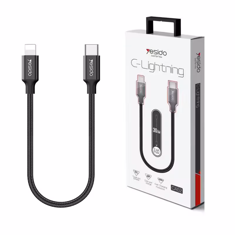کابل Type-Cبه لایتنینگ یسیدو YESIDO CA52 طول 30 سانتیمتر