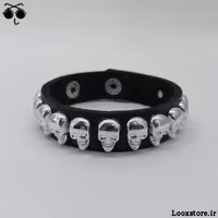 دستبند چرمی اسکلتی نقره ای
