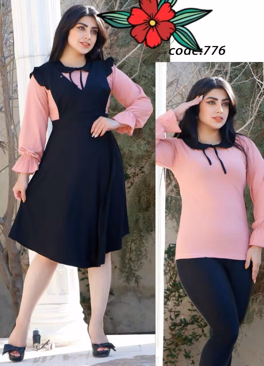 تونیک دوتیکه زنانه ضربدری یقه ب ب رویه مشکی
