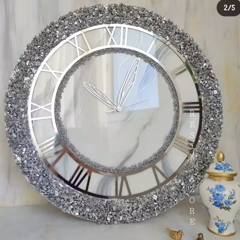 ساعت دیواری سفید نقره ای سایز 60 سانت