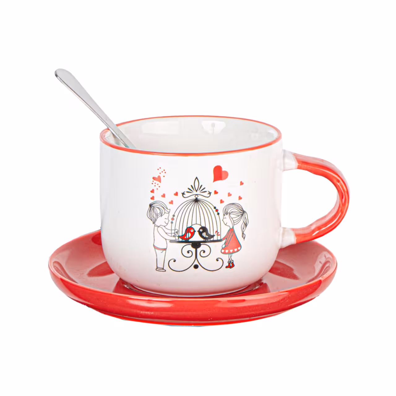 ماگ سرامیکی مدل بشقاب دار طرح ولنتاین همراه با قاشق