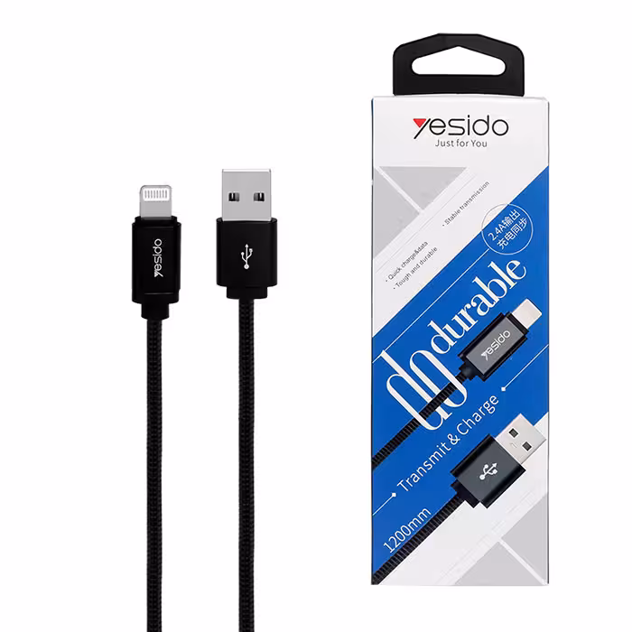 کابل USB به لایتنینگ یسیدو YESIDO CAT2 طول 1.2 متر 2.4 آمپر