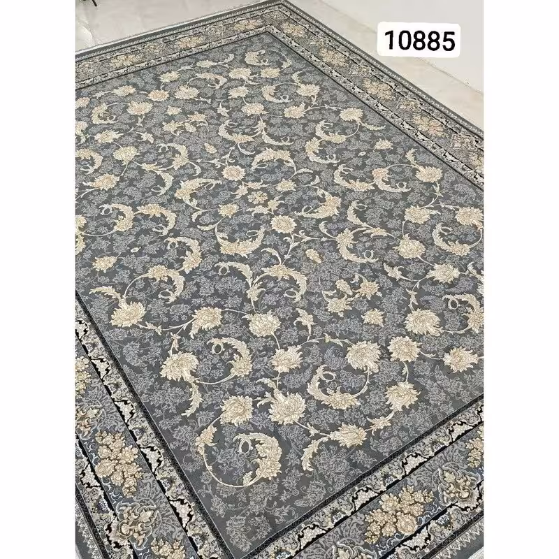 فرش ماشینی کاشان 700شانه100درصدآکرلیک طرح ملک طوسی گل فیلی9متری(باارسال رایگان)