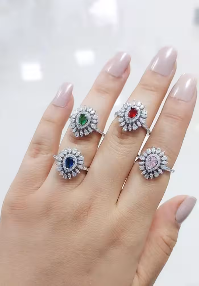 انگشتر سنگ رنگی جواهری نقره زنانه کد 10815