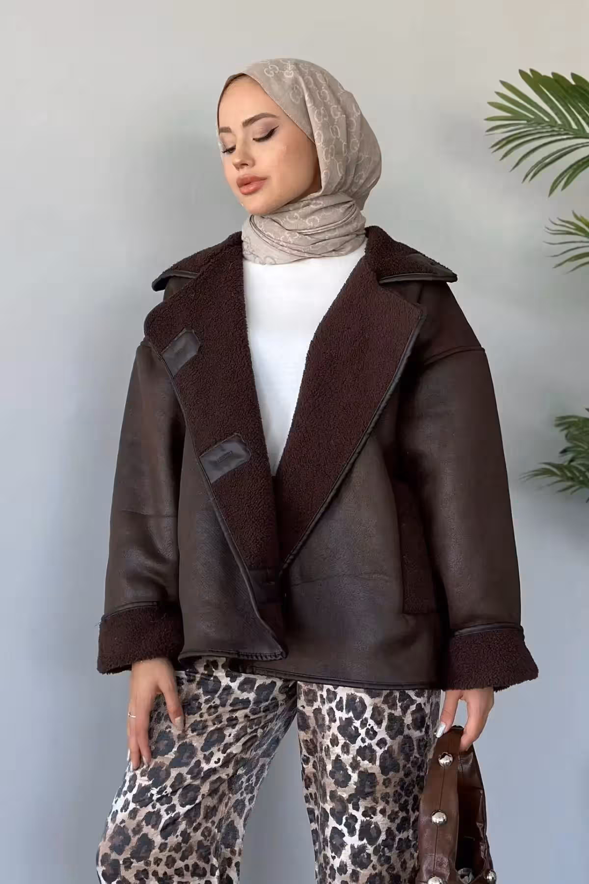 کت چرمی قهوه‌ای اورجینال ترک - 9452