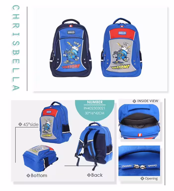 کوله وارداتی کریس بلا کد IN3021رنگ آّبی پرنگ سایز42*16*30*