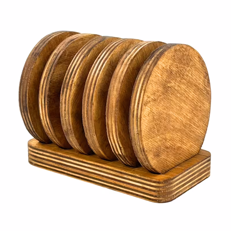 زیر لیوانی مدل چوبی کد ZL03 مجموعه 6 عددی به همراه پایه | کالا مکس