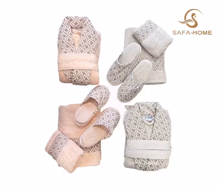 ست حوله عروس و داماد مدل جواهیر گلبهی نسکافه ای