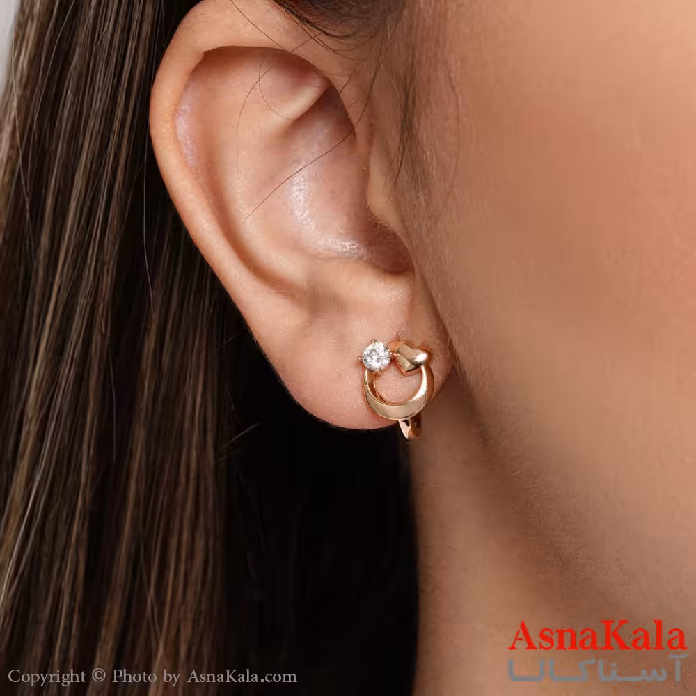 گوشواره ژوپینگ مدل قلب تک نگین طلایی  کد GSH15257W