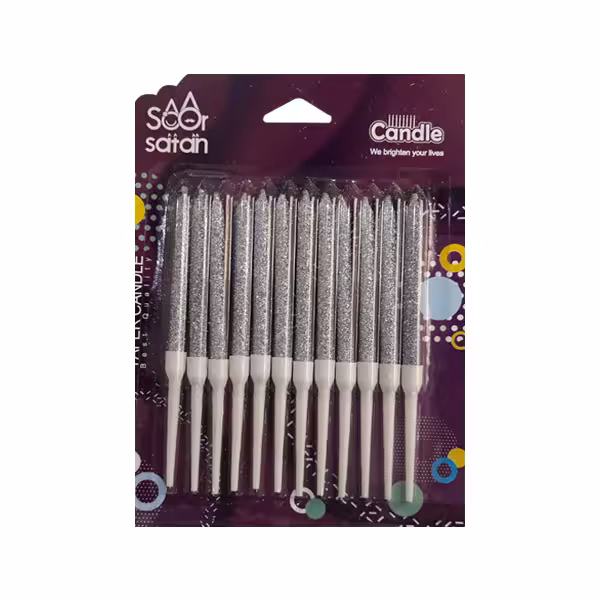 شمع تولد مدادی نقره ای اکلیلی 11 سانتی بسته 12 عددی