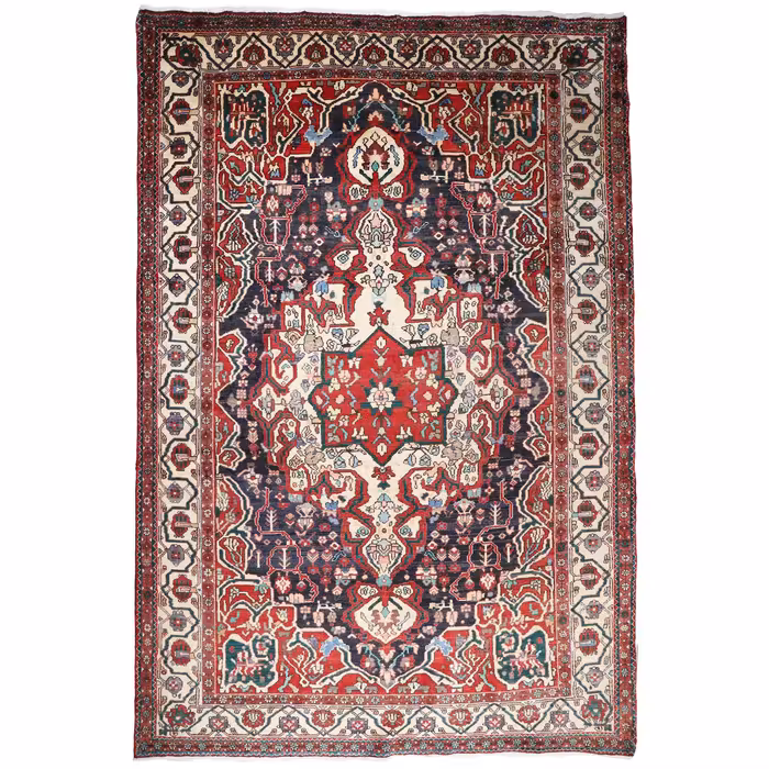 فرش دستبافت قدیمی هفت متری طرح لچک ترنج