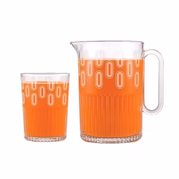 ست پارچ و لیوان شیشه ای شیاردار لیمون 2318