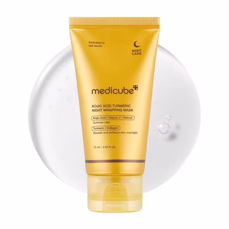 ماسک شب روشن کننده کوجیک اسید Kojic Acid و کلاژن Collagen مدی کیوب Medicube مدل Turmeric Night Wrapping Mask حجم 75ml