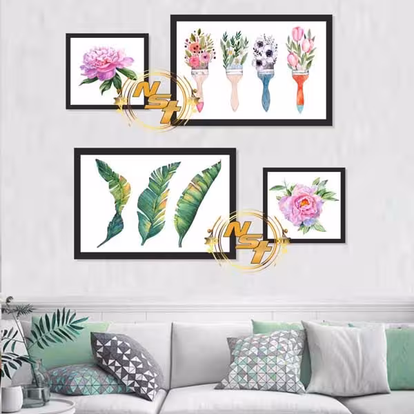 تابلو دیواری 4 تکه طرح برگ و گل کد GH020