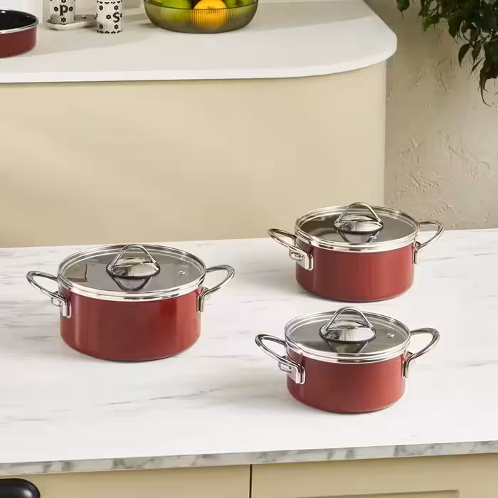 سرویس قابلمه متوسط لعابی 6 پارچه کاراجا Erva زرشکی