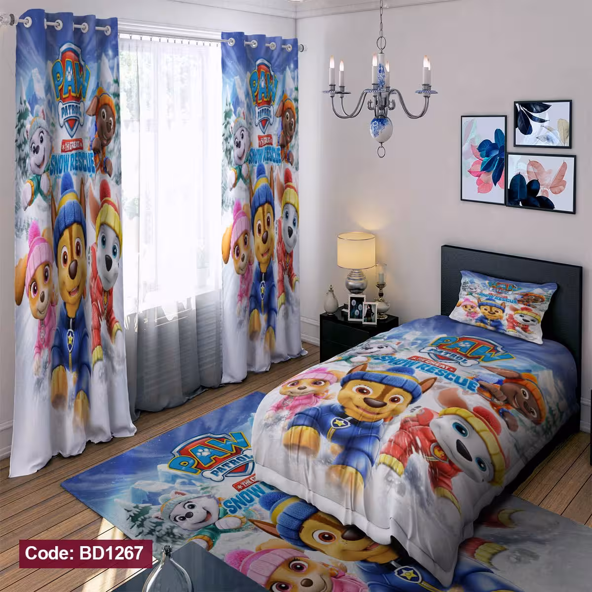 پرده پانچی مخمل چاپی دخترانه کد 1267