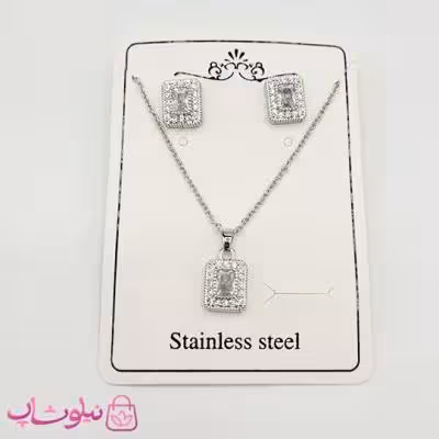 نیم ست زنانه جواهری با کریستال مربعی سفید کد 228