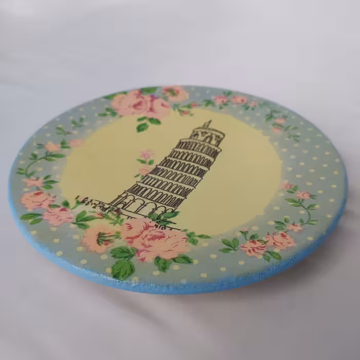 بشقاب دیوارکوب سفالی مدل برج ایفل و پیزا مجموعه 2 عددی