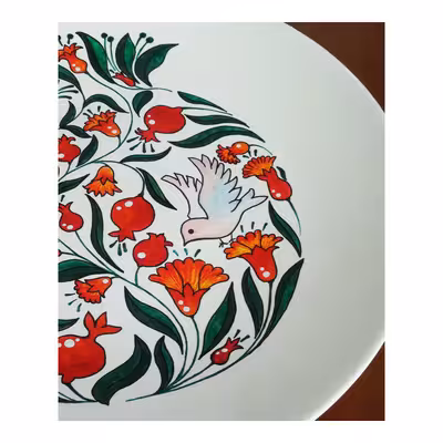 بشقاب دیوارکوب سفالی طرح انار و پرنده کد S 053