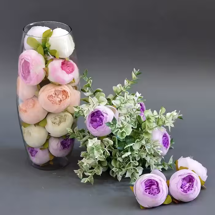 گل مصنوعی مدل سرگل پیونی هلندی بسته سه عددی 