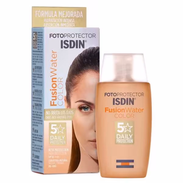 ضد آفتاب رنگی فیوژن واتر ایزدین دارای SPF50 ضد آفتابی بسیار سبک ساخته شده بر پایه ی آب حجم 50 میل ساخت اسپانیا