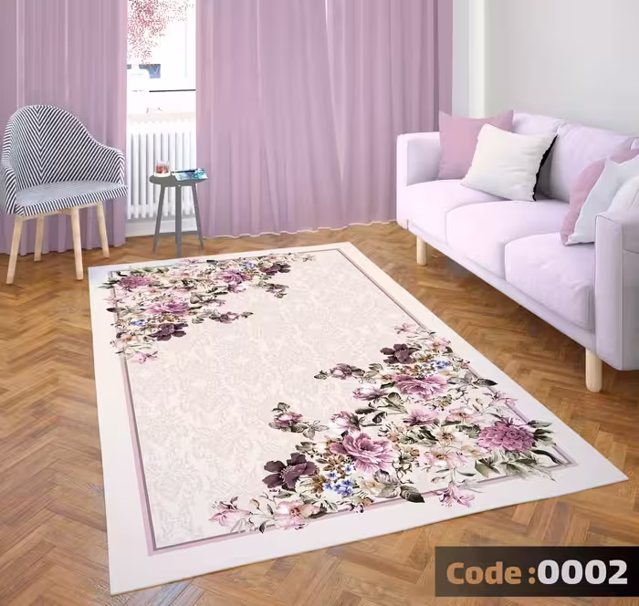 کاورفرش روفرشی دورکشدار گوشه لیفه ای طوسی کرم کد 0002