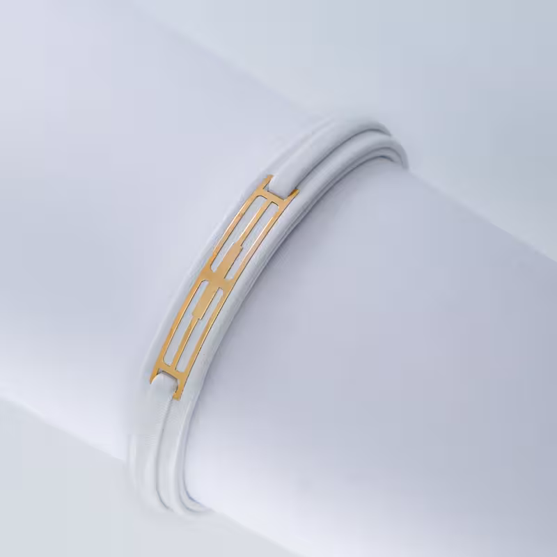 دستبند چرم سفید پلاک لیزری