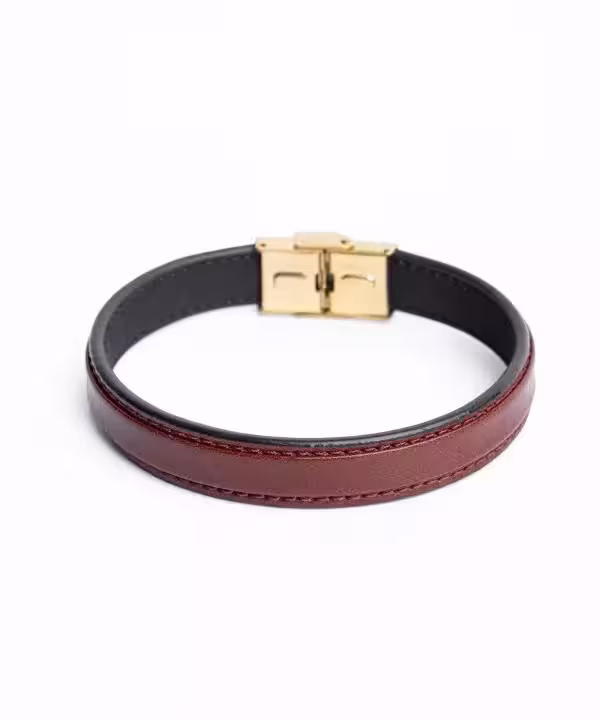 دستبند چرمی طبیعی زرشکی چفتی