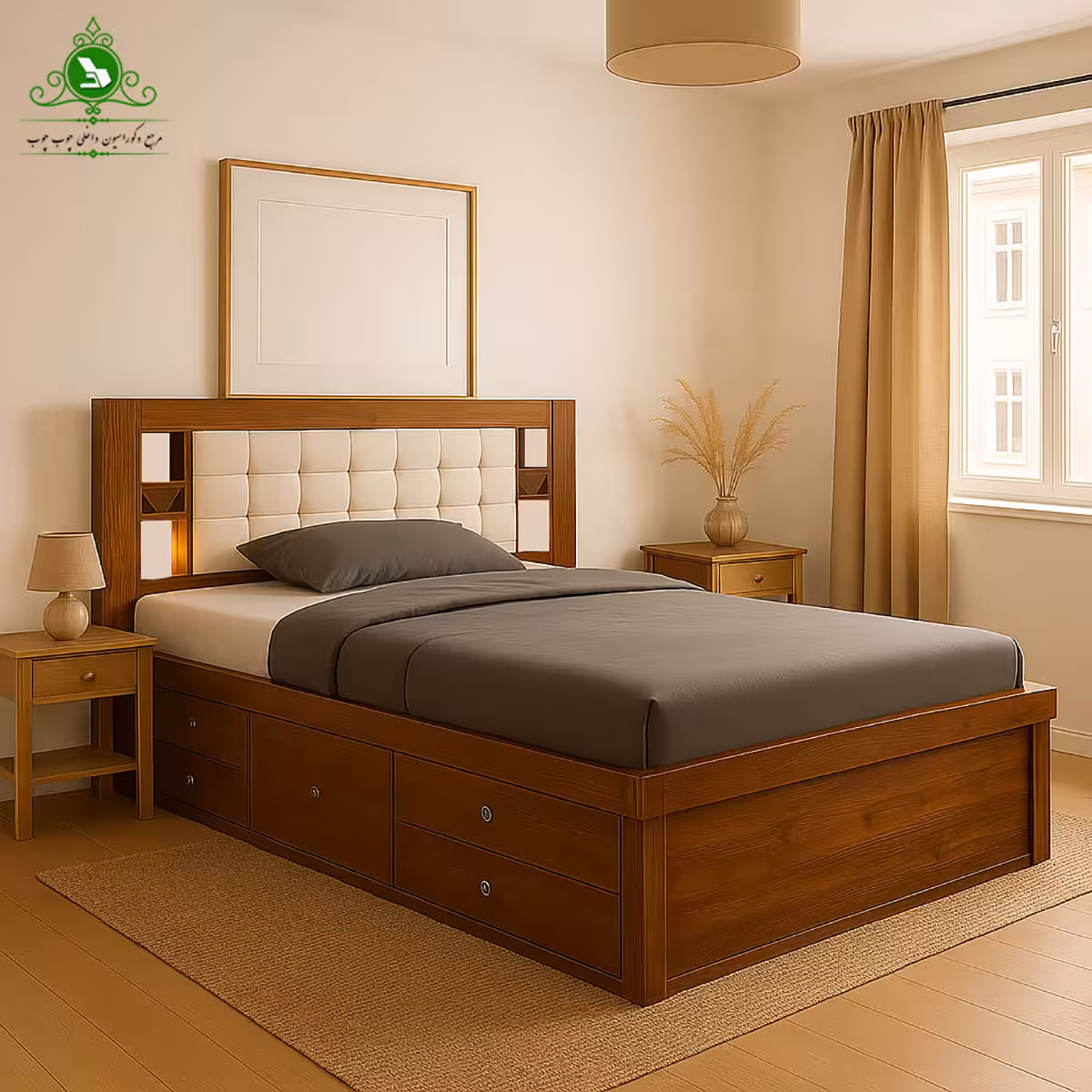 تخت خواب یک و نیم نفره مدل کارولین عرض 120