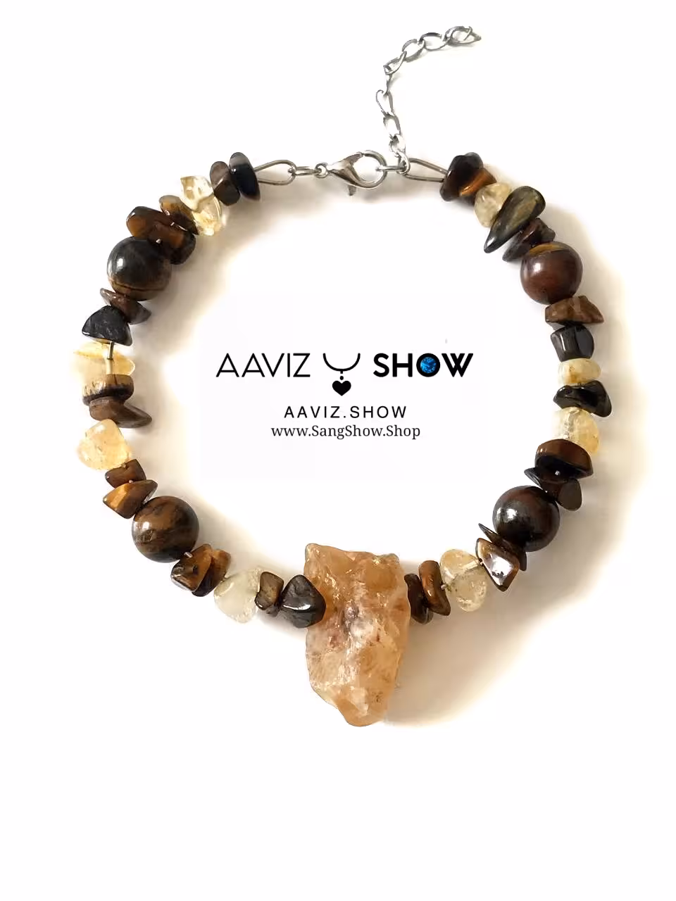 دستبند سنگ سیترین و چشم ببر D17