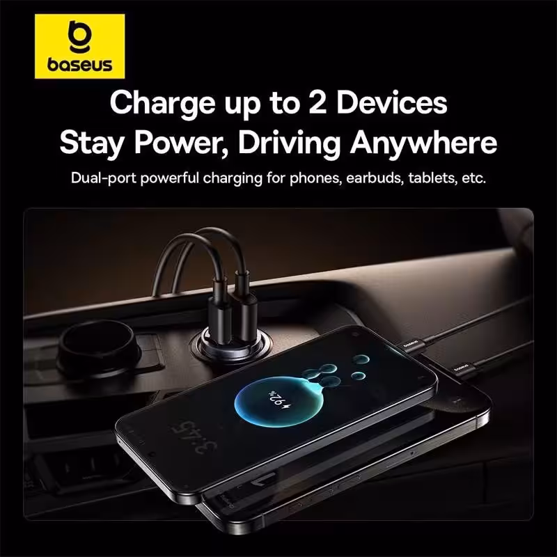 شارژر فندکی 30 وات دو پورت بیسوس مدل Tiny Star VCHXX-UC