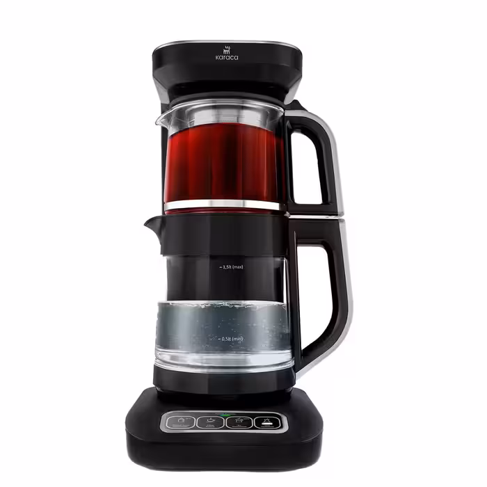 چای‌ساز شیشه‌ای 4 کاره Karaca ترکیه مدل Çaysever Robotea Pro Connect با قابلیت سخنگویی
