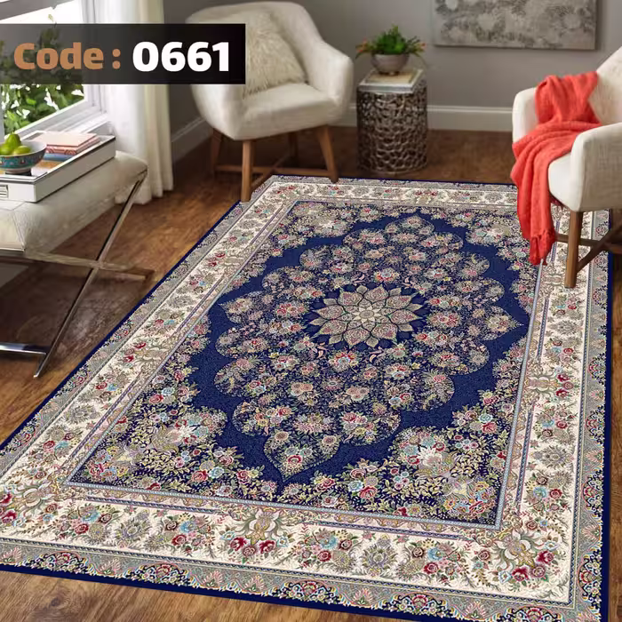 کاورفرش روفرشی دورکشدار گوشه لیفه ای لاکی ، آبی و متنوع کد 0661