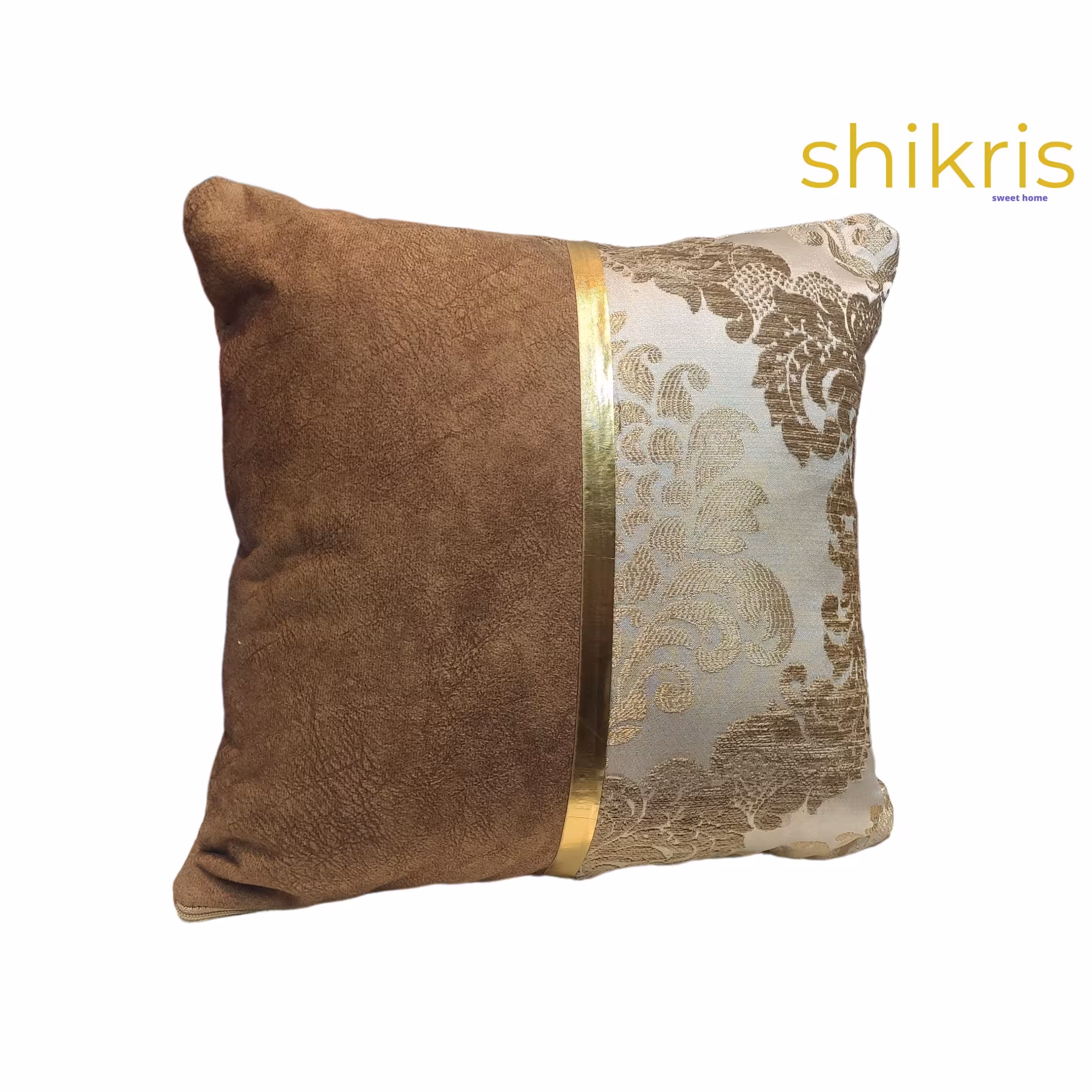 کوسن مخمل 40 در 40 قهوه ای نیمه طرحدار