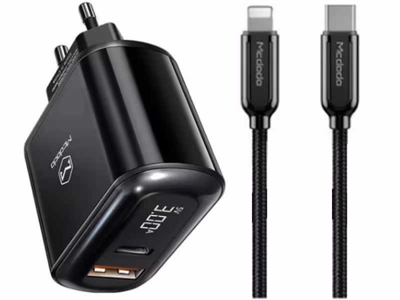 کابل تایپ سی به لایتنینگ و آداپتور فست شارژ 18 وات مک‌دودو Mcdodo PD QC Travel Charger CH-717