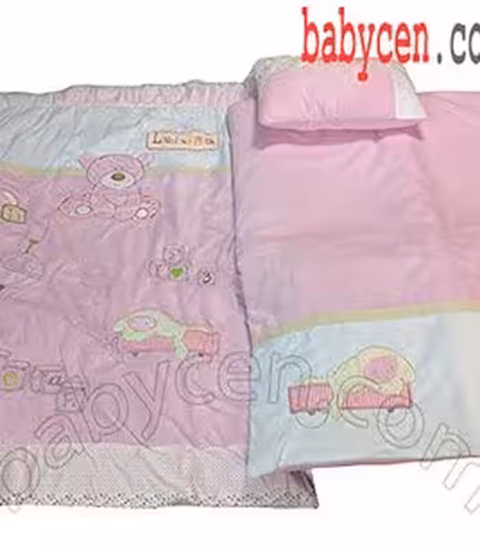 سرویس خواب مادرکر اورجینال مخمل-پنبه  3 تکه دم دستی برای تخت پارک و تخت کنار مادر  رنگ صورتی -کرم    Mothercare Baby Bed Set Bear Sheep Pink