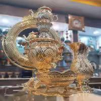 سماور برنجی آبکاری طلای 24 عیار مدل خربزه ای, روکش کوره ای