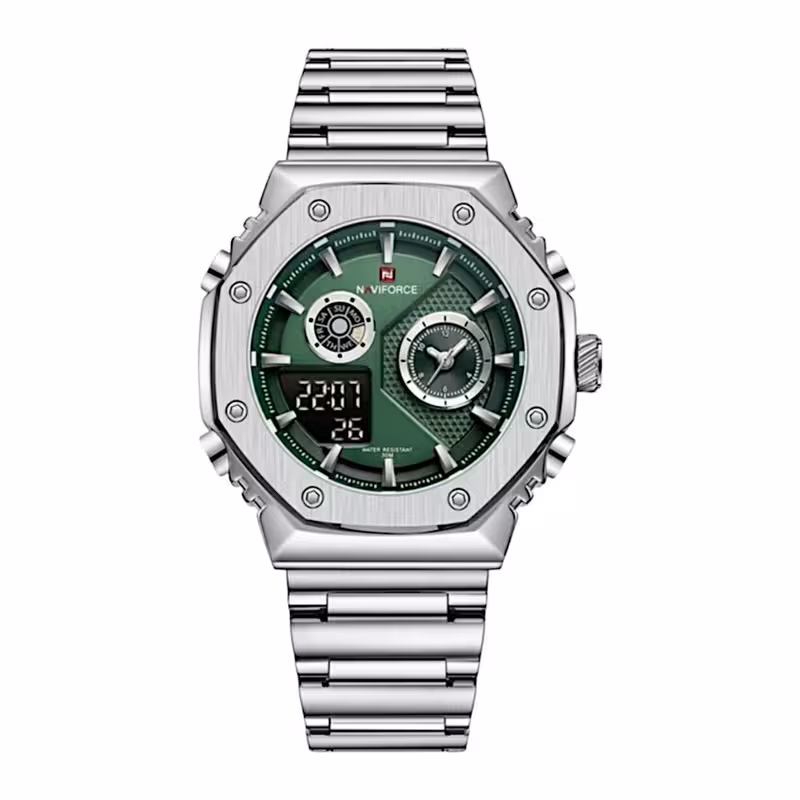 ساعت مچی عقربه‌ای کوارتز مردانه نیوی فورس مدل دو زمانه کد NF 9216 SG