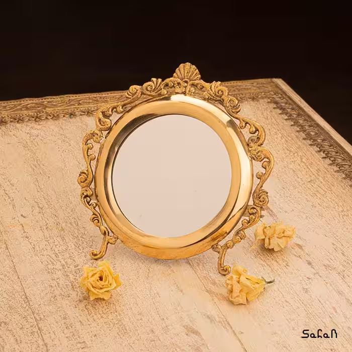 آینه برنجی هندی طلایی دایره