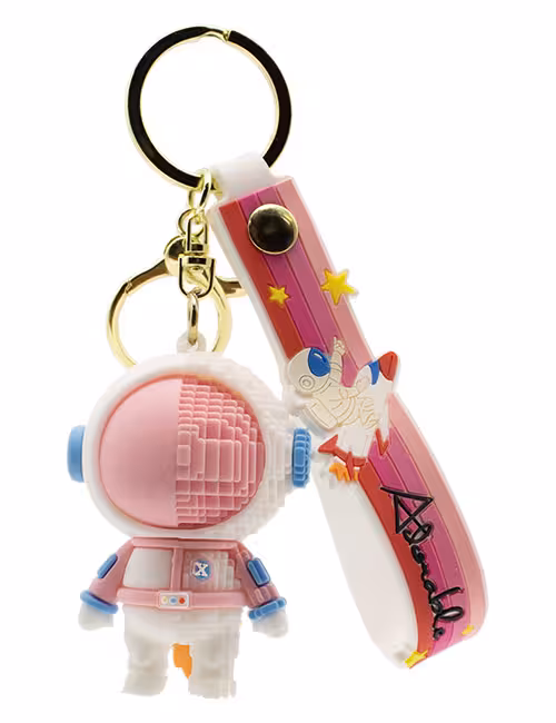 جاکلیدی سیلیکونی فانتزی طرح فضانورد پیکسلی صورتی