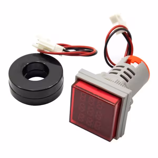 ولتمتر، آمپرمتر و فرکانس متر چراغ سیگنالی AC500V-100A-70Hz قرمز مربعی مدل AD16-22VAHZS