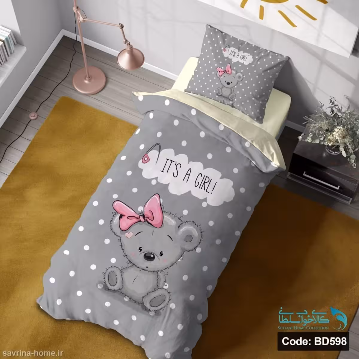 روتختی یک نفره سه بعدی طرح خرس دختر کد BD598 چهار تکه