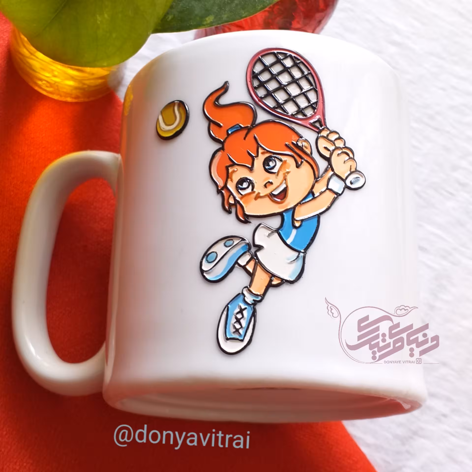 ماگ ویترای تنیسور، تنیس، ورزشکار، دخترانه، نقش برجسته و براق، ارسال رایگان