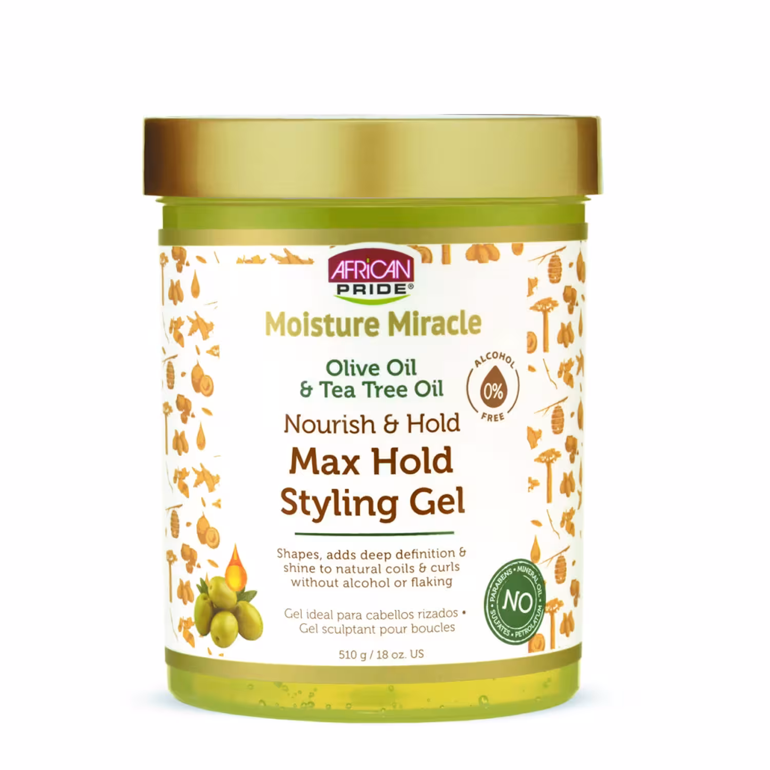 ژل استایل مغذی موی فر  آفریکن پراید AFRICAN PRIDE MOISTURE MIRACLE OLIVE OIL & TEA TREE OIL MAX HOLD STYLING GEL